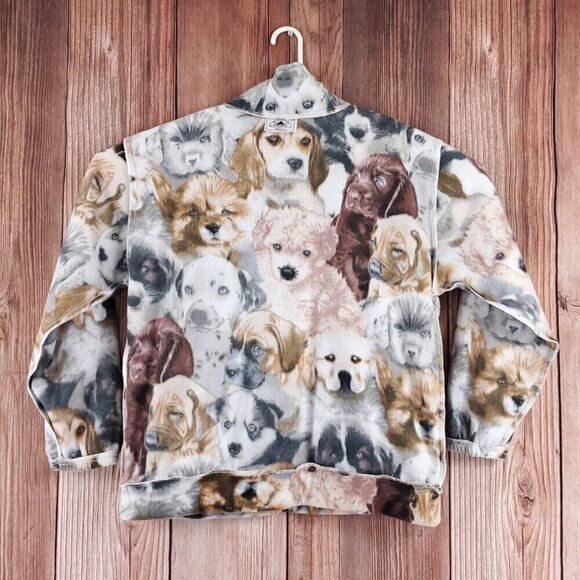 NWT Vtg Black Mountain Large Puppies Dogs Print Full Zip Fleece Jacket USA Made - Picture 4 of 11